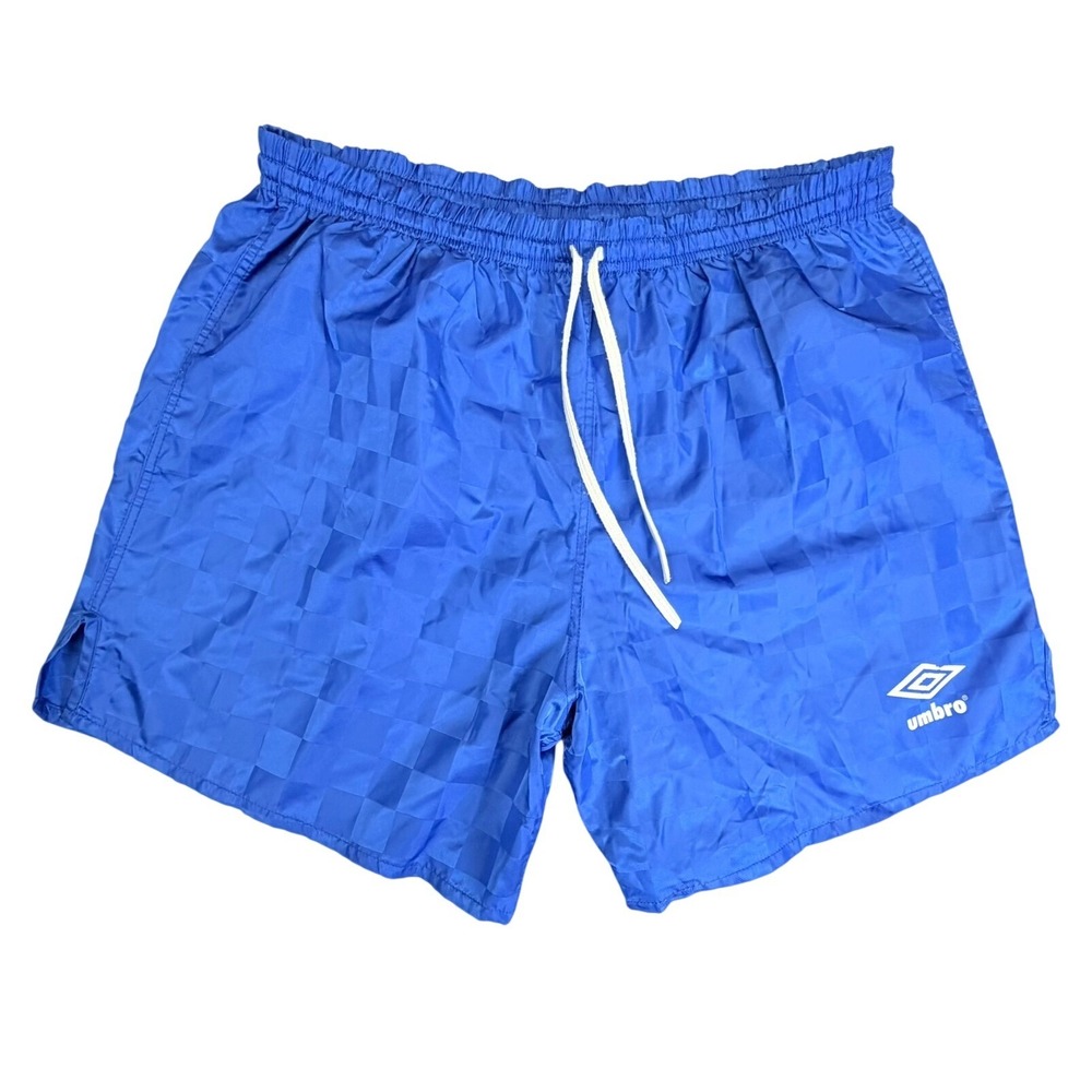 Umbro Soccer Shorts Mens Large Blue Checkerboard Vintage Made in USA U2309